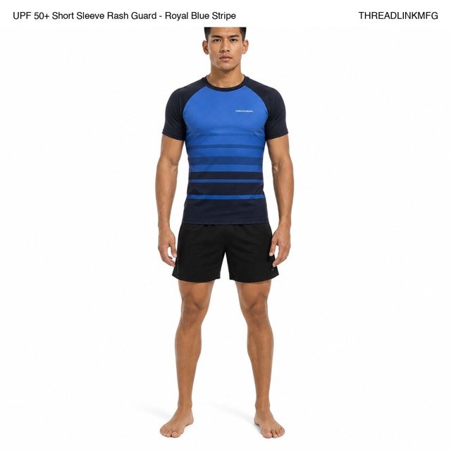 UPF 50+ Short Sleeve Rash Guard - Royal Blue Stripe