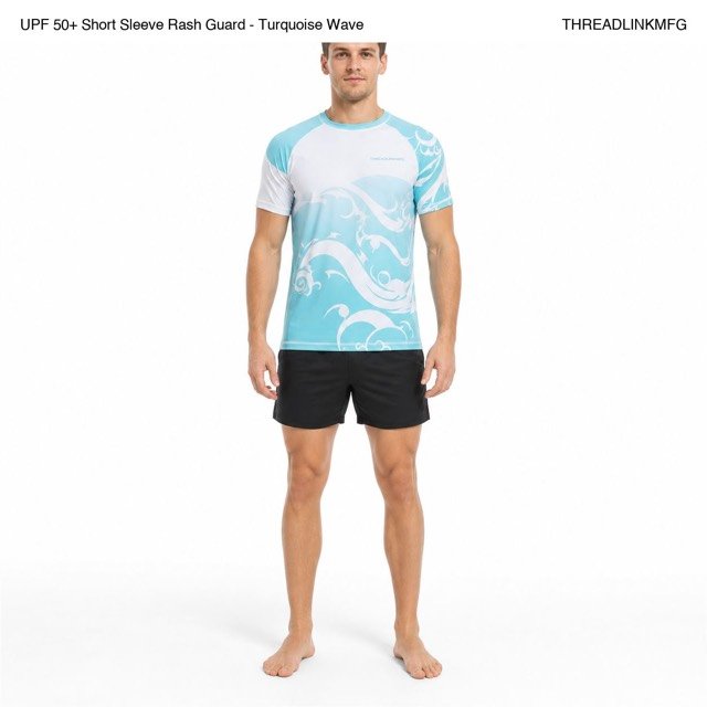 UPF 50+ Short Sleeve Rash Guard - Turquoise Wave