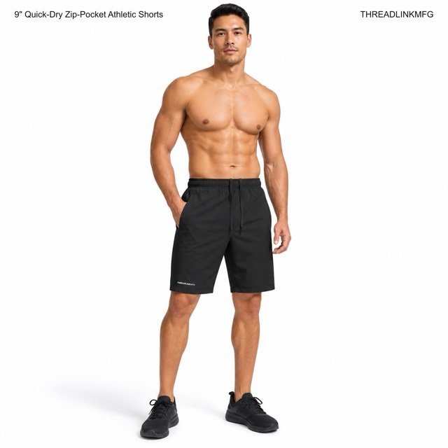 9-Inch Quick-Dry Zip-Pocket Athletic Shorts