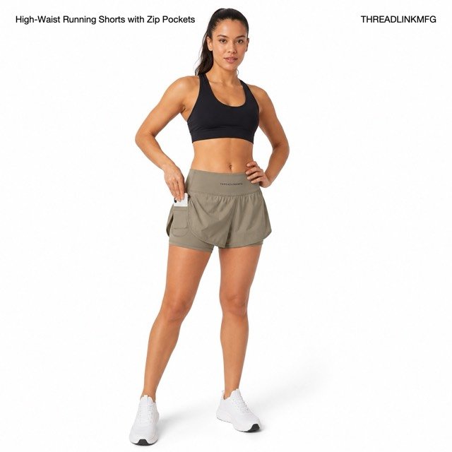High-Waist Running Shorts With Zip Pockets