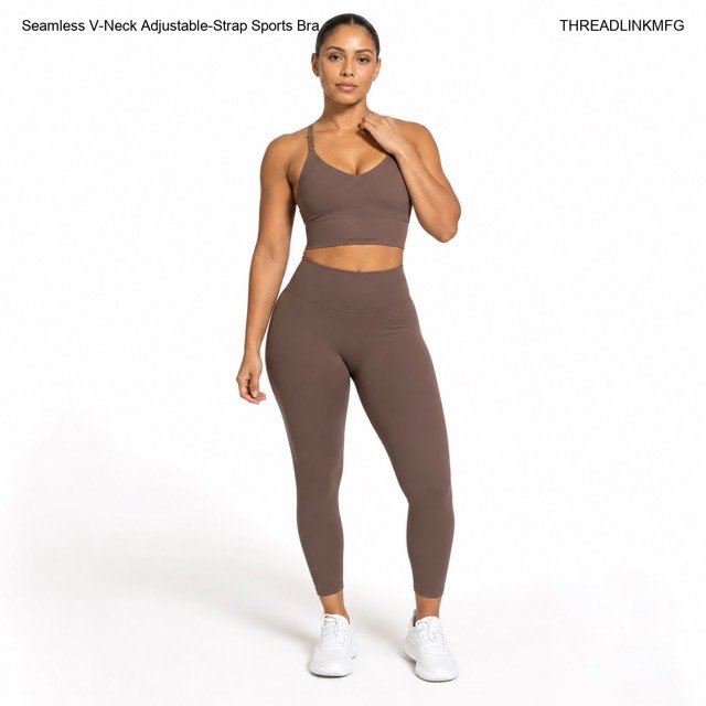 Seamless V-Neck Adjustable-Strap Sports Bra